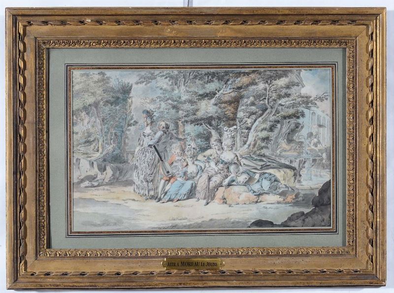 Moreau le Jeune (Parigi 1741-1814), attribuito a Scena galante  - Auction Old Masters Drawings - II - Cambi Casa d'Aste