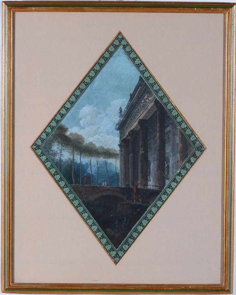 Scuola del XVIII secolo Viandanti con rovine classiche, 1720 circa  - Auction Paintings Timed Auction - Cambi Casa d'Aste