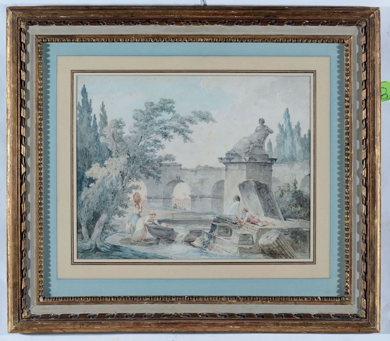 Hubert Robert (Parigi 1733-1808) Lavandaie tra rovine classiche  - Asta Dipinti Antichi - Cambi Casa d'Aste