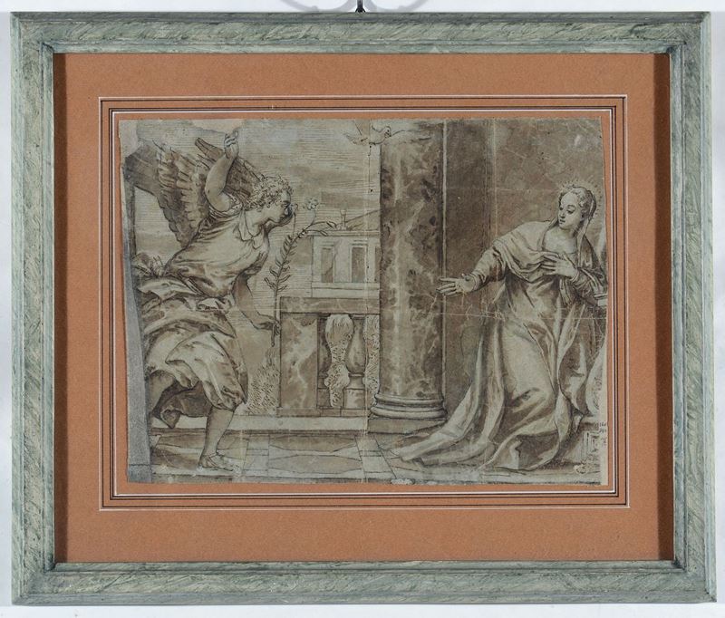 Scuola veronese del XVI-XVII secolo, da Paolo Veronese L'annunciazione  - Asta Dipinti Antichi - Cambi Casa d'Aste