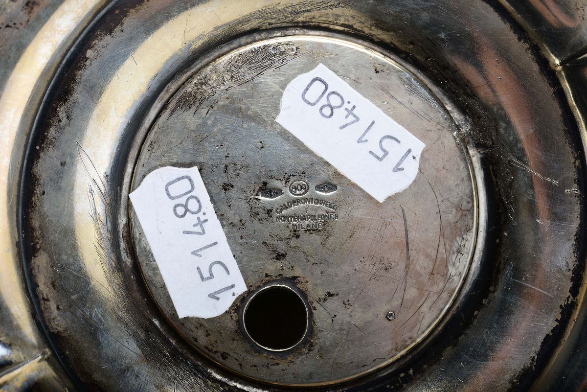 Lampada Ad Olio in Argento e Vetro, Argentiere Calderoni, Milano