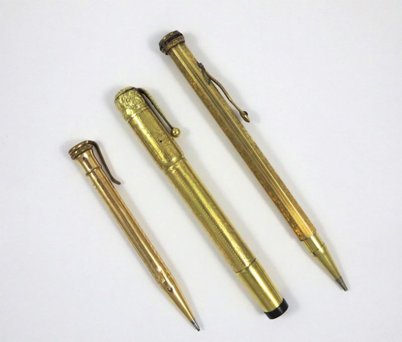 Tre penne placcate oro  - Asta Asta a Tempo Antiquariato - Cambi Casa d'Aste
