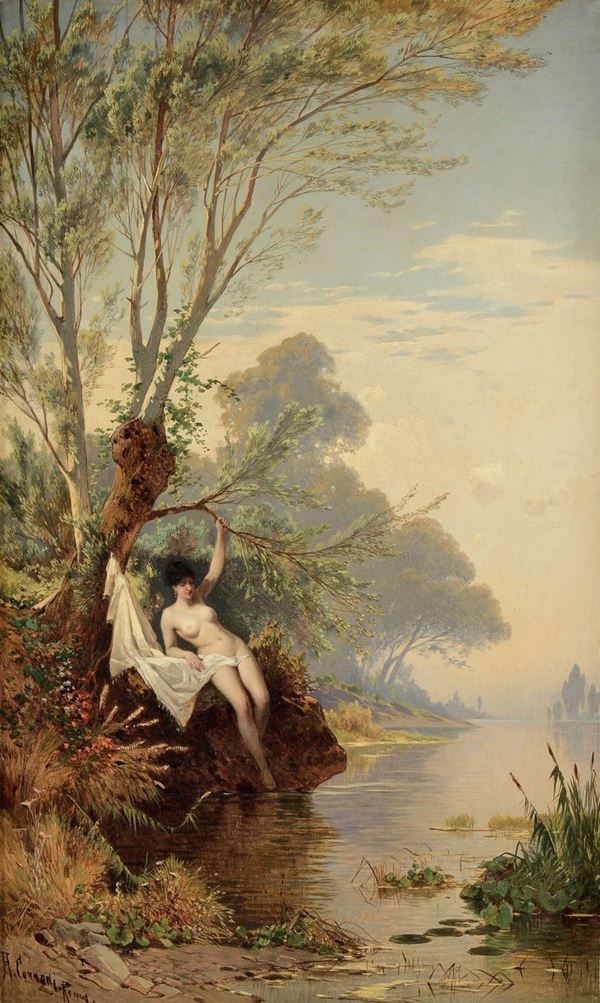 Hermann Corrodi (1844-1905) Donna sul lago