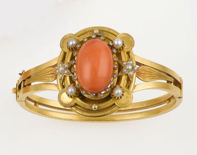 Bracciale Rigido con Corallo e Perline