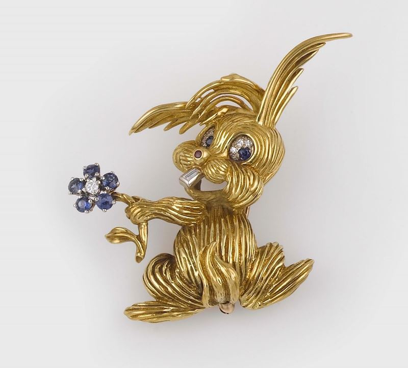 A sapphire and diamond brooch  - Auction Jewels - II - Cambi Casa d'Aste