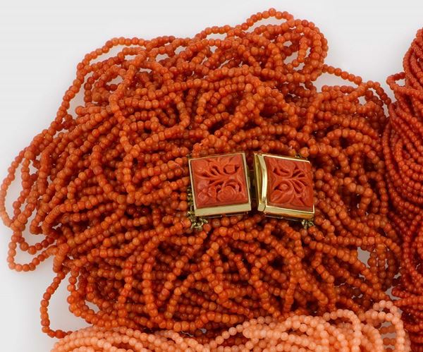 A multi-stand coral necklace