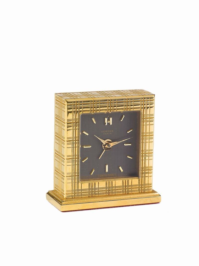 HERMES, Paris, ALARM GILT BRASS TABLE CLOCK. Made circa 1960  - Auction Watches and Pocket Watches - Cambi Casa d'Aste