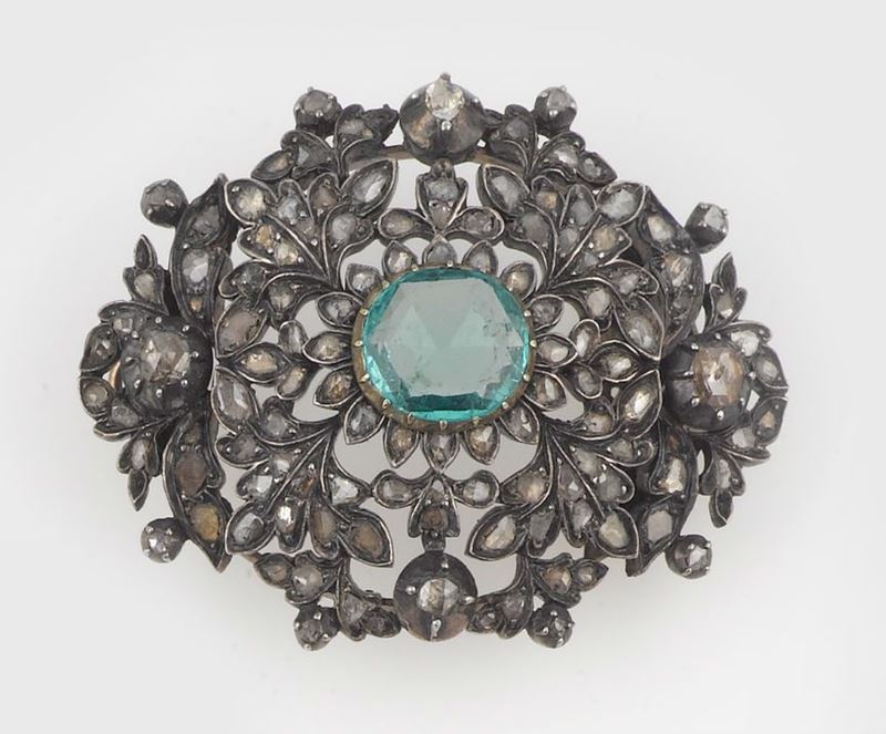 An emerald and silver brooch  - Auction Jewels - II - Cambi Casa d'Aste
