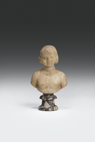 Scultura in Marmo Raffigurante Busto di Giovane Bifronte su Base in Breccia Medicea. Arte Italian...