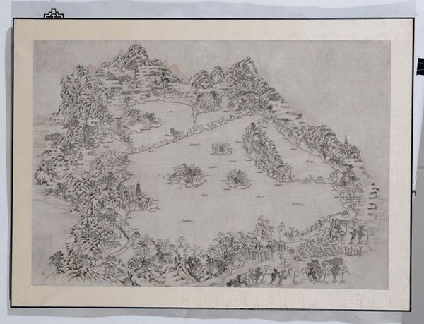 A painting on paper depicting West Lake, China, Qing Dynasty, 18th century