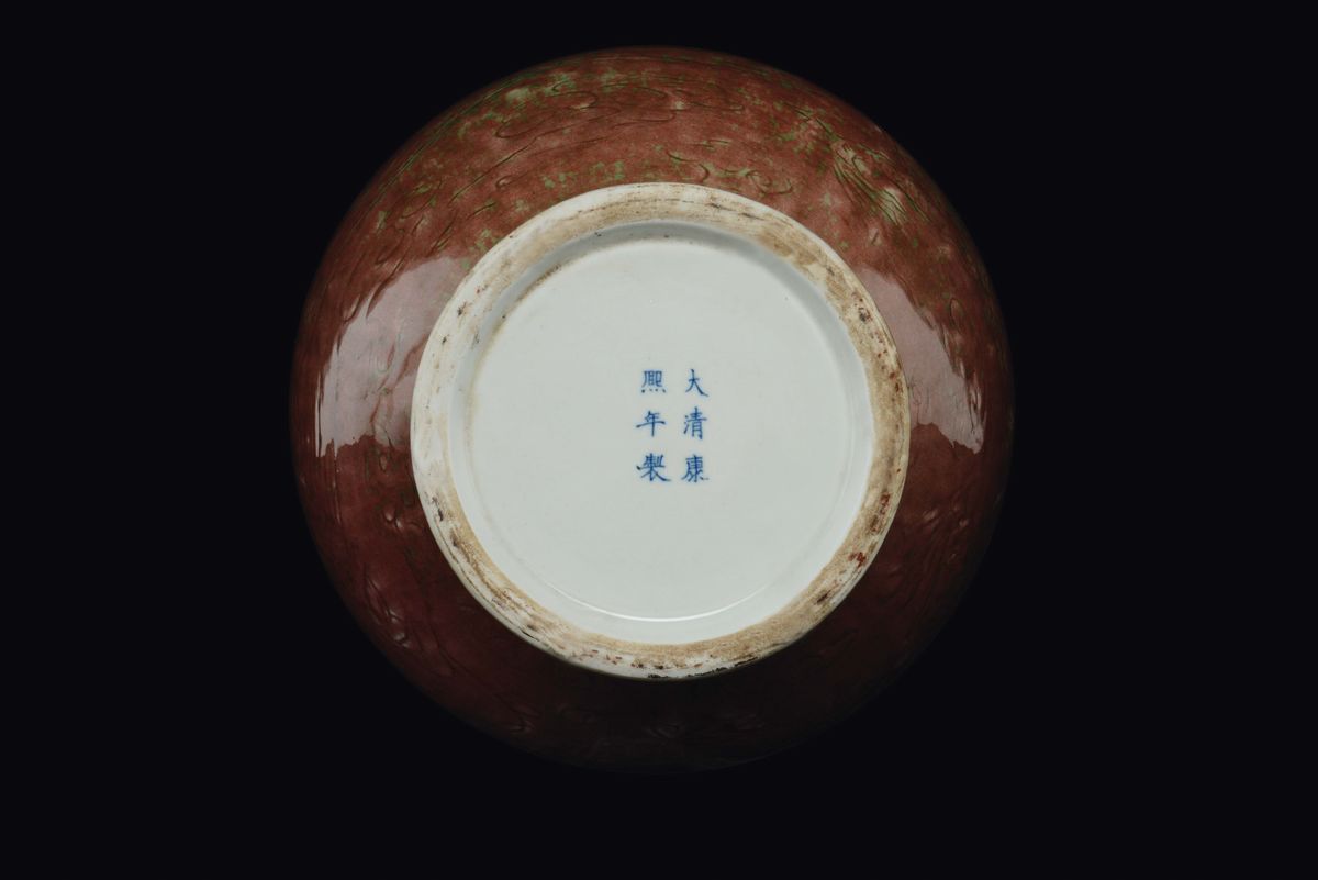 Vaso in Porcellana a Fondo Rosso con Decoro di Fenice, Cina, Dinastia Qing, XIX Secolo