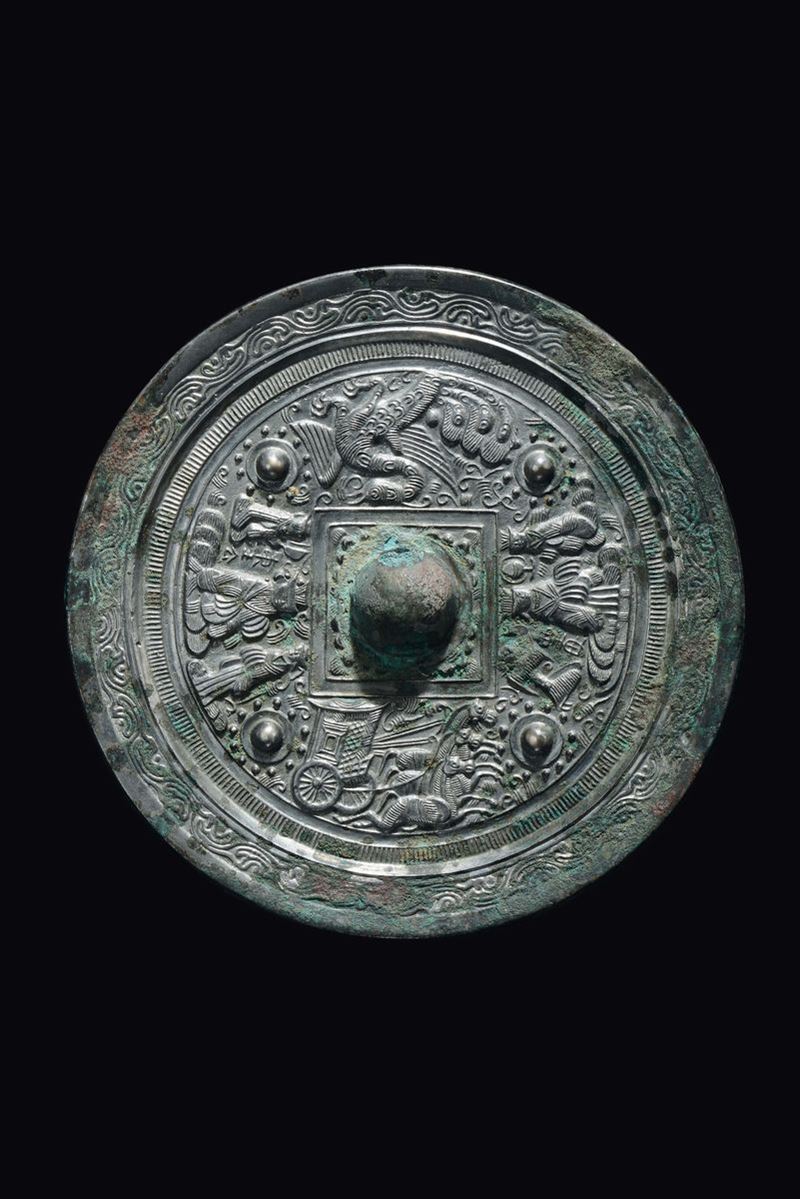 A bronze Bo Ju mirror with central boss, China, Han Dynasty (206 b.C-220 a.C.)  - Auction Fine Chinese Works of Art - Cambi Casa d'Aste