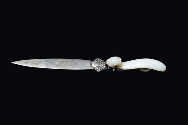 A paperknife with white jade dragon handle, China, Qing, Dynasty, Qianlong Period (1736-1795)