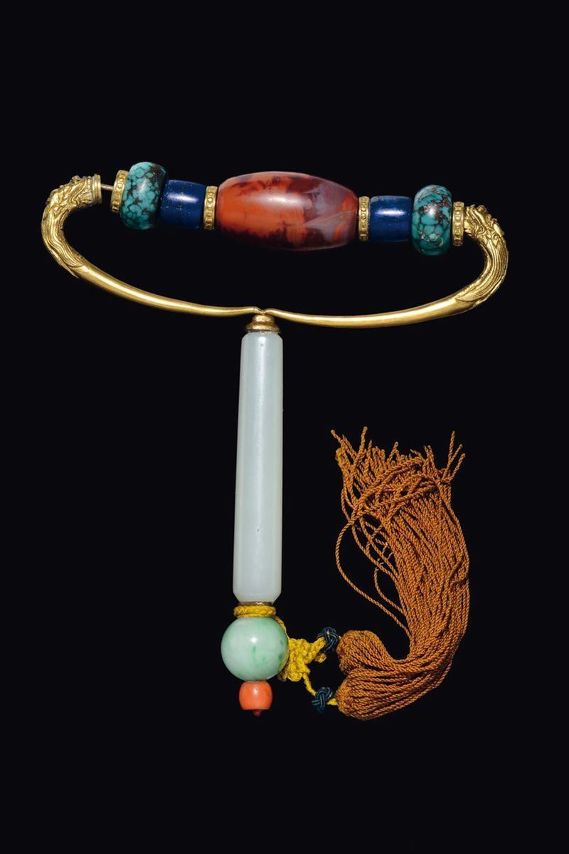 A jade and semi-precious stones massager, China, Qing Dynasty, 19th century  - Auction Chinese Works of Art - Cambi Casa d'Aste