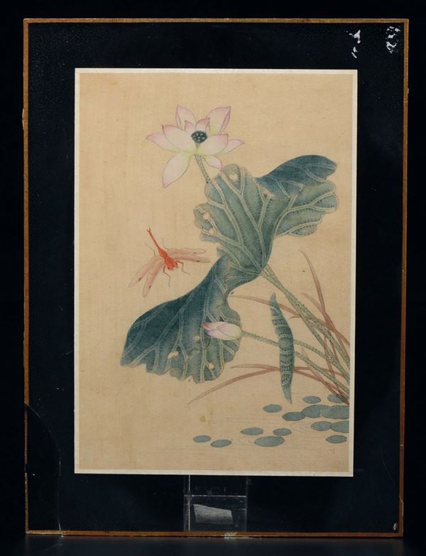Dieci tessuti ricamati incorniciati a decoro naturalistico floreale, Cina, Dinastia Qing, XIX secolo