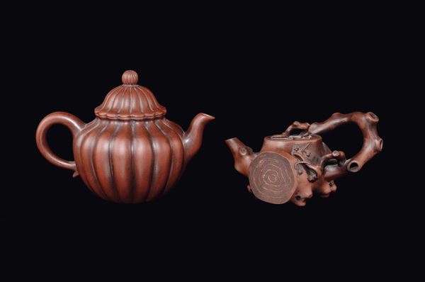 Two Yixing pottery teapots, China, Qing Dynasty, 19th century