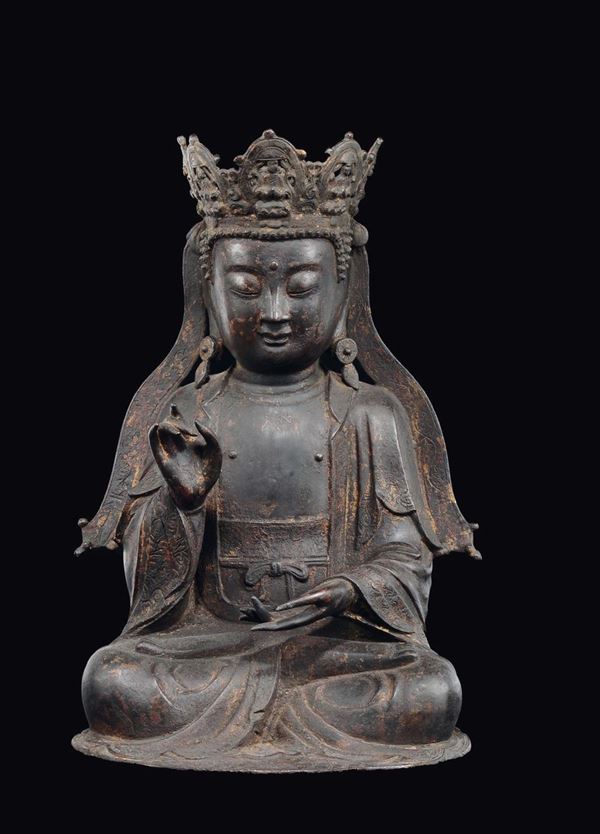 A bronze figure of crowned Buddha, China, Ming Dynasty, 17th century