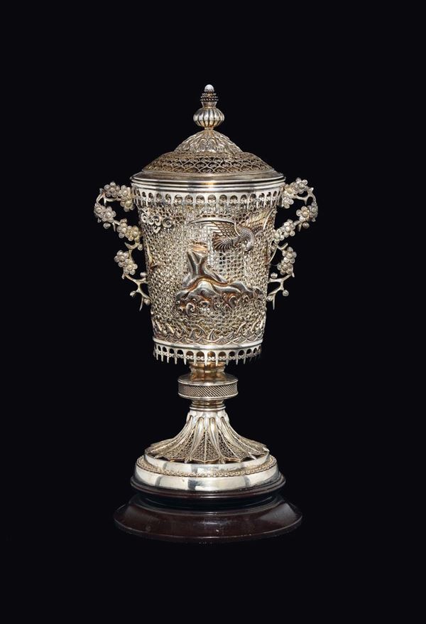 A silver filigree vase and cover, China, Qing Dynasty, 19th century