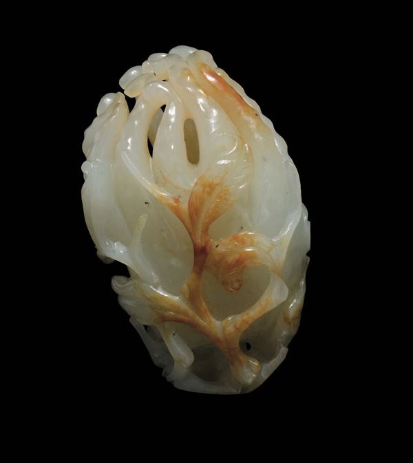 A white and russet jade carving of Buddha's hand, China, Qing Dynasty, 18th century