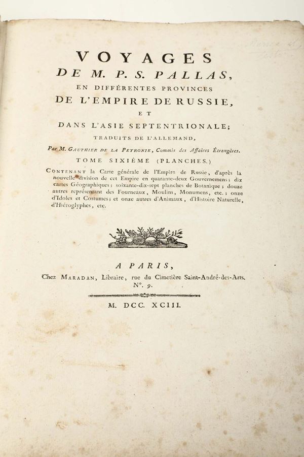  Voyages de M.P.S. Pallas..., Paris, Maradan, 1793, solo tomo sesto (planches)