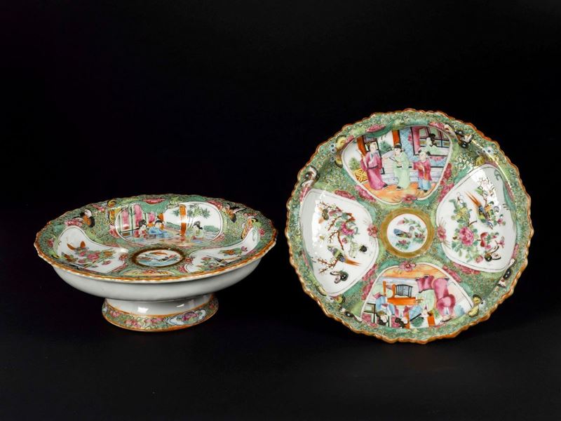 Due alzate in porcellana a smalti policromi, Cina, Dinastia Qing, XIX secolo  - Asta Arte Orientale - Asta Online - Cambi Casa d'Aste