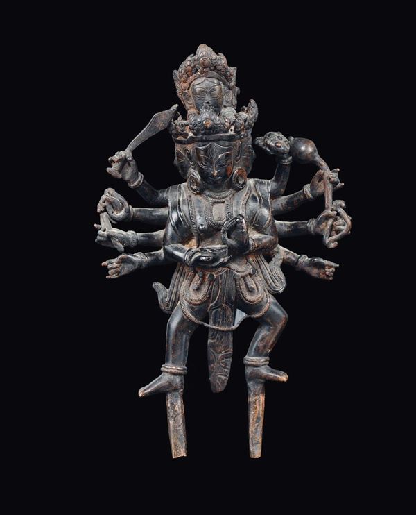 Figura di Cakrasamvara in Yab Yum a dieci braccia in bronzo, Tibet, XIX secolo