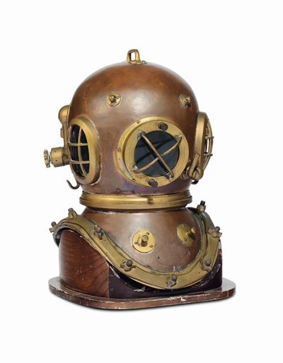 Casco da Palombaro con Base in Legno, Siebe Gorman & Co Ltd Submariners Engineer London