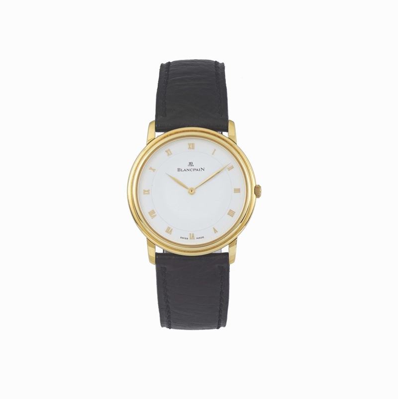 BLANCPAIN, “Villeret”, No. 1036, thin, 18K yellow gold wristwatch with a 18K yellow gold Blancpain buckle. Accompanied by an original box and Guarantee. Made circa 1990  - Auction Watches and Pocket Watches - Cambi Casa d'Aste