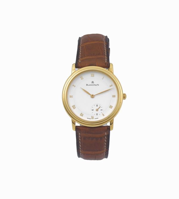 BLANCPAIN, No.79, self-winding, 18K yellow gold wristwatch with an 18K yellow gold Blancpain buckle. Accompanied by the original box and Guarantee. Made circa 1990