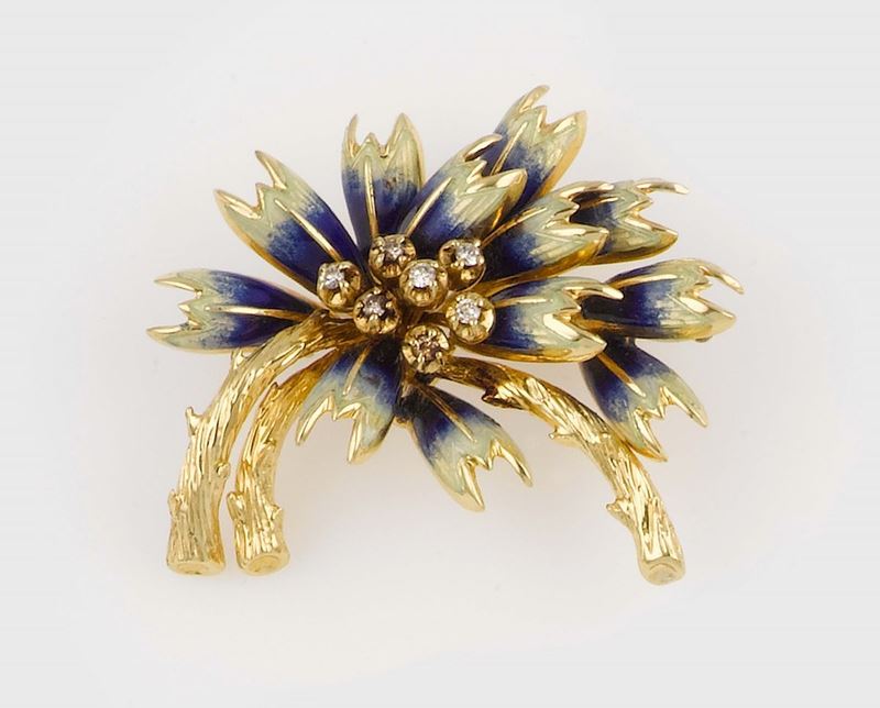 An enamel, diamond and gold brooch  - Auction Jewels - II - Cambi Casa d'Aste