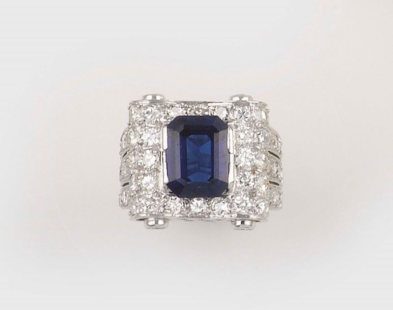A Burma sapphire and diamond ring  - Auction Jewels - II - Cambi Casa d'Aste