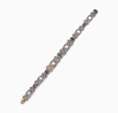 Bracciale Liberty con Zaffiri Cabochon, Diamanti e Perle