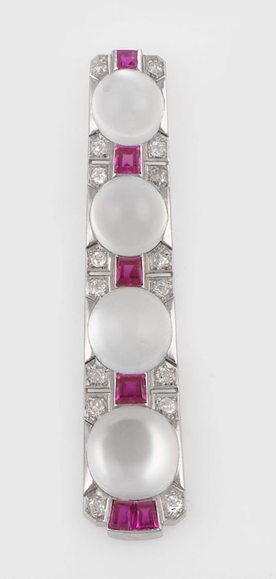 Pendente con Clair De Lune, Rubini e Diamanti