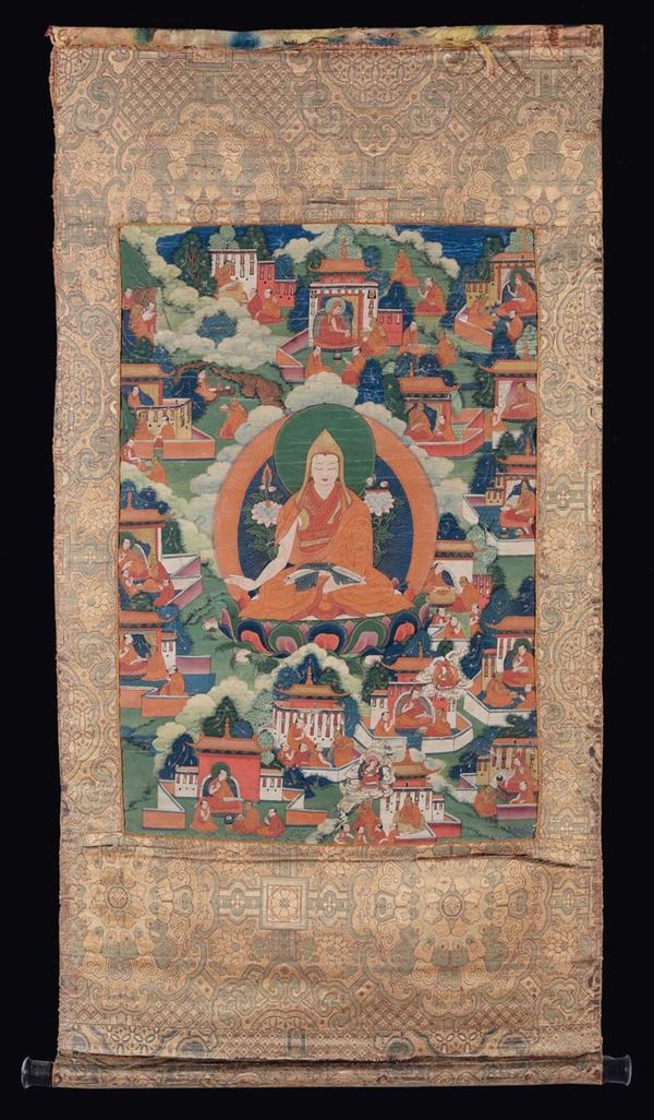 A tanka on paper with figure of Lama, Tibet, 18th century