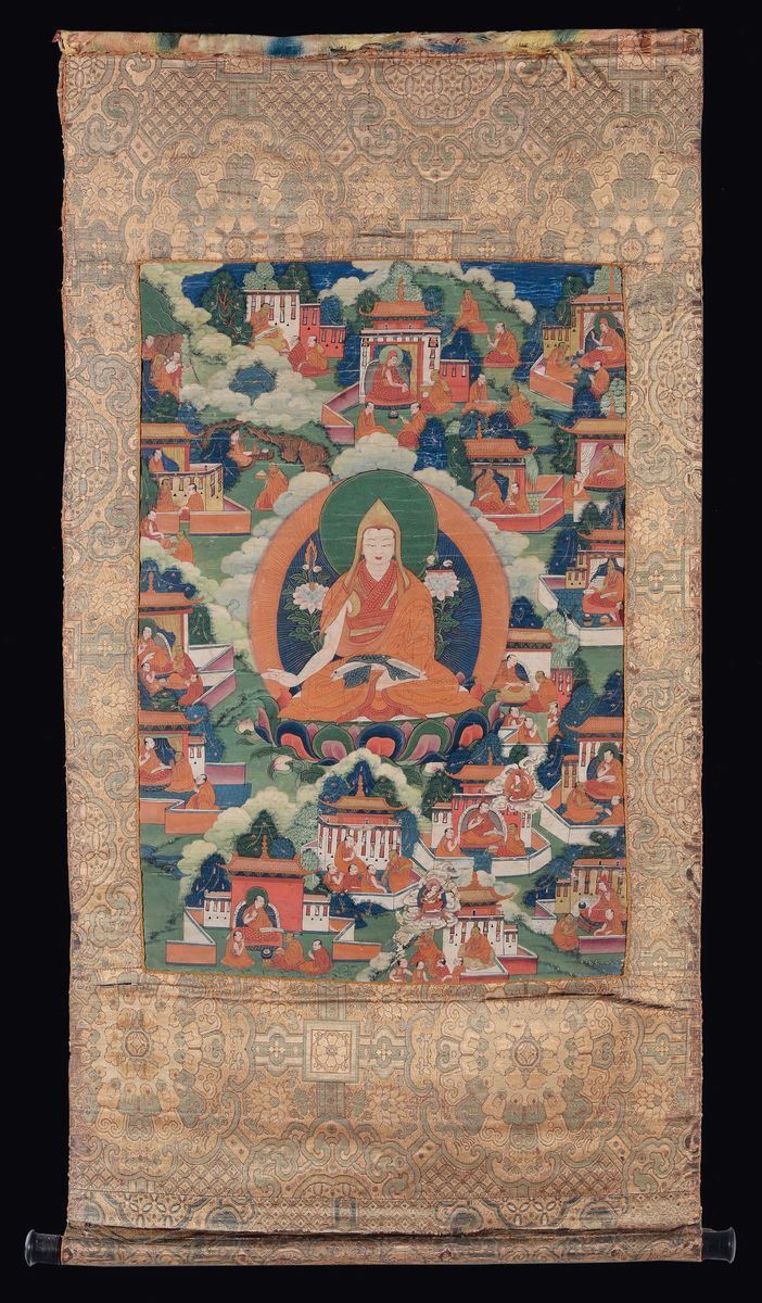 A tanka on paper with figure of Lama, Tibet, 18th century  - Auction Fine Chinese Works of Art - Cambi Casa d'Aste