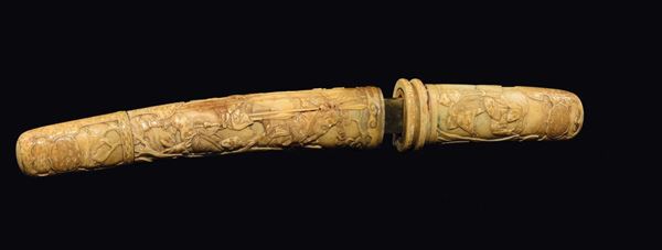 A carved ivory dagger with battle scenes, Japan, Meiji Period, 19th century