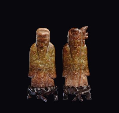 Due Figure di Saggi Scolpite in Saponaria, Cina, XX Secolo