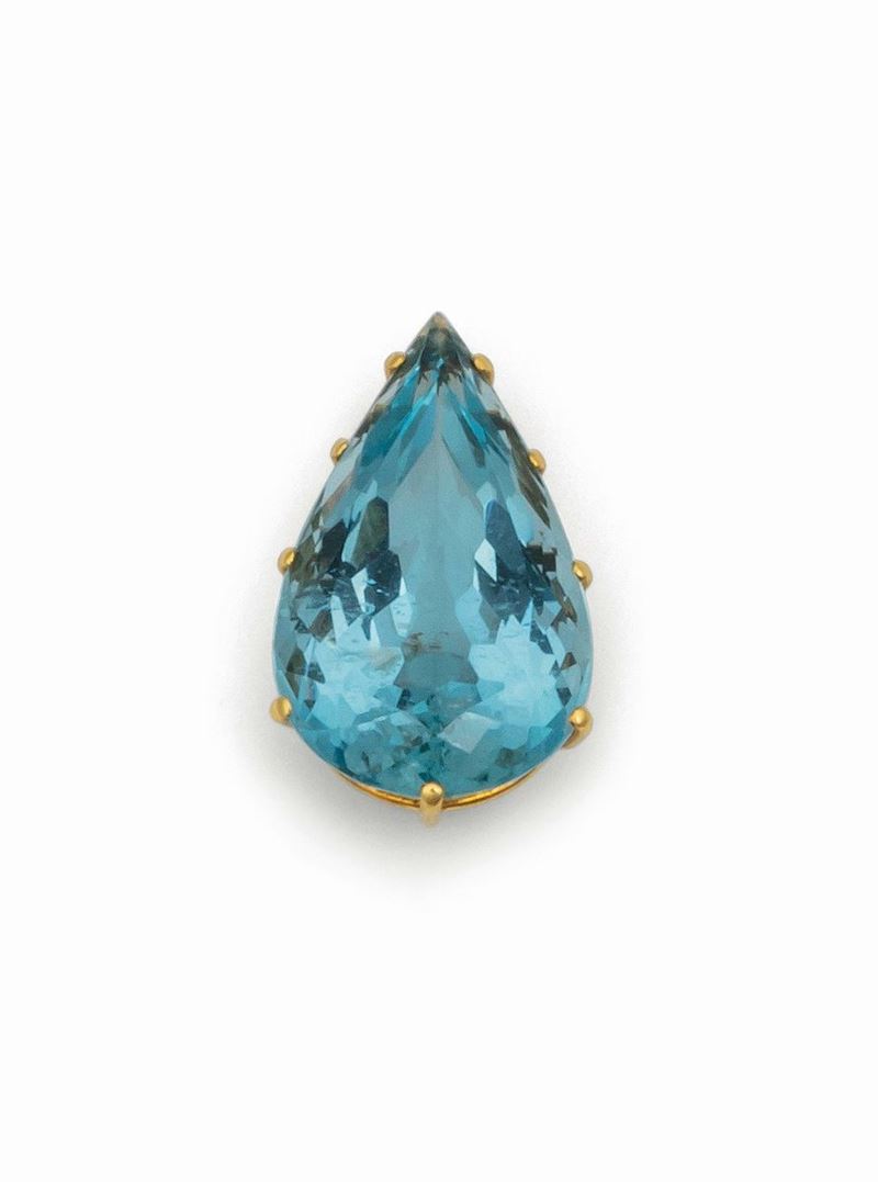 A pear-cut aquamarine pendant weighing approx. 35 carats  - Auction Jewels - II - Cambi Casa d'Aste