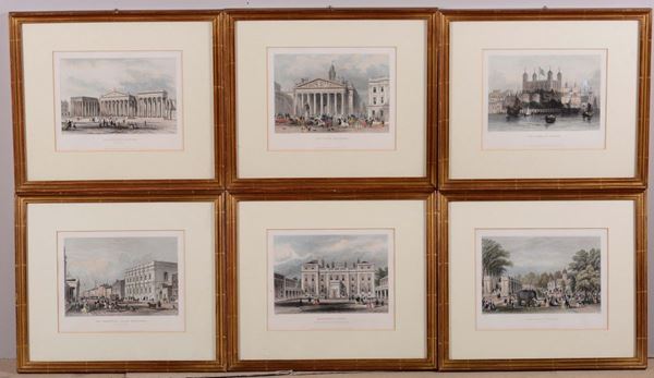 Serie di dodici stampe raffiguranti vedute e palazzi inglesi, Inghilterra XIX secolo