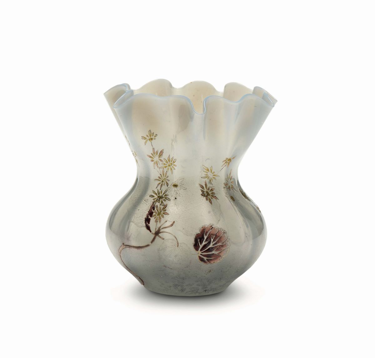 Émile Gallé, Vaso a fazzoletto in vetro opalescente con decorazione a smalti