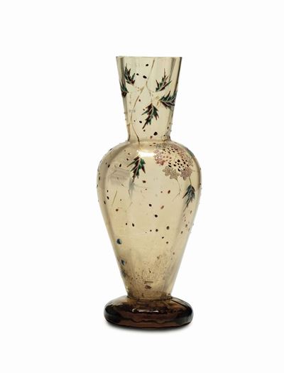 Émile Gallé, Vaso in vetro soffiato con decoro floreale a smalti, Nancy (1900 ca)