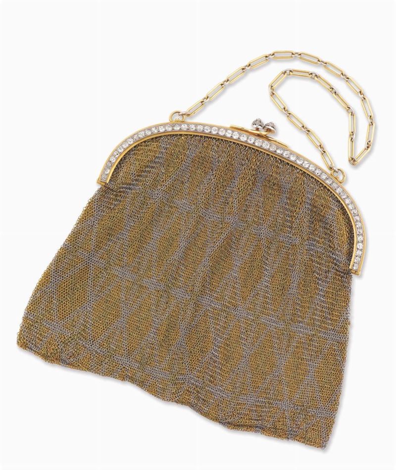 A gold mesh and diamond evening bag  - Auction Fine Jewels - I - Cambi Casa d'Aste