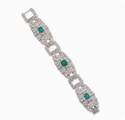 Bracciale Art Deco con Smeraldi e Diamanti
