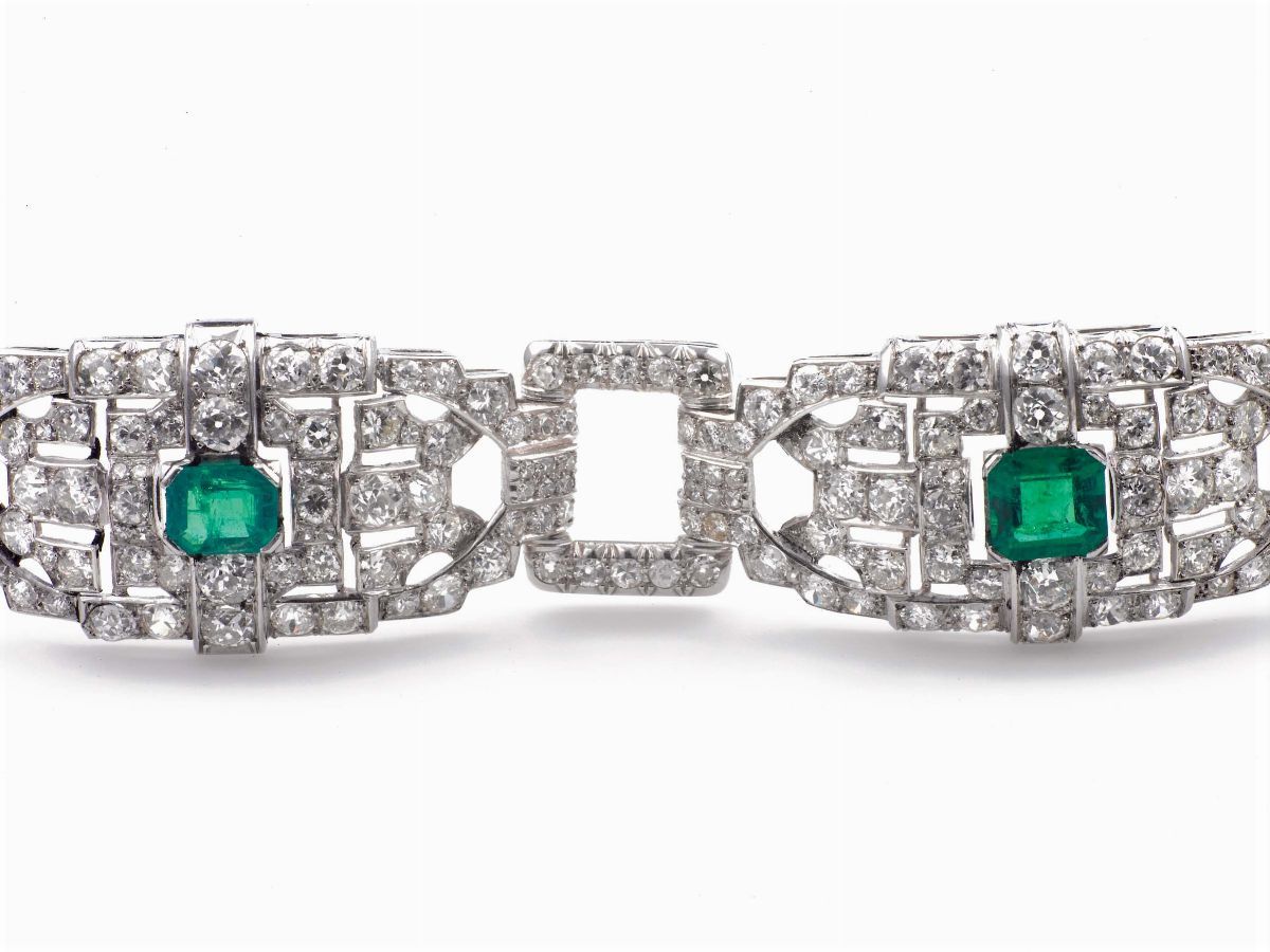 Bracciale Art Deco con Smeraldi e Diamanti