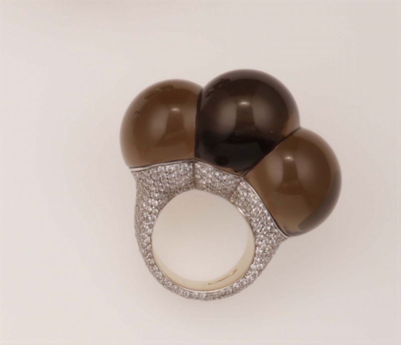 Tre Re smokey quartz and diamond pave ring. Signed Vhernier  - Auction Fine Jewels - Cambi Casa d'Aste