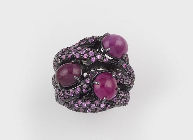 A black rodium and cabochon ruby ring  - Auction Jewels Timed Auction - Cambi Casa d'Aste