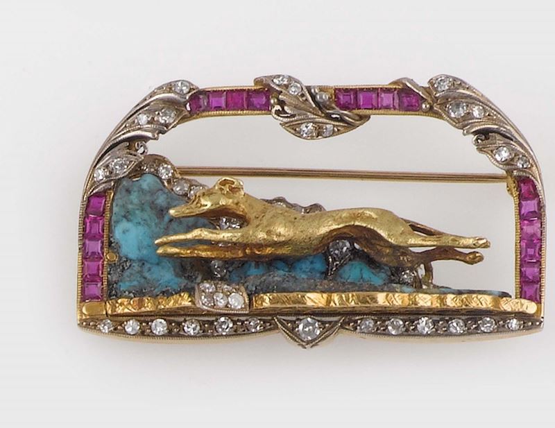 A gold and gem-set brooch. Faraone  - Auction Jewels - II - Cambi Casa d'Aste