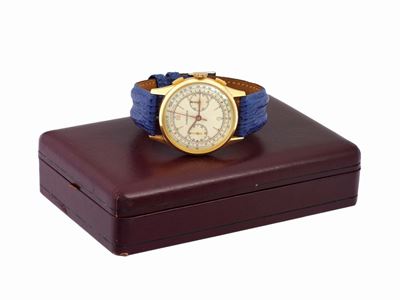 Longines, Movimento No. 7762538, Orologio da Polso, Cronografo, in Oro Giallo 18k, con Scala Tach...