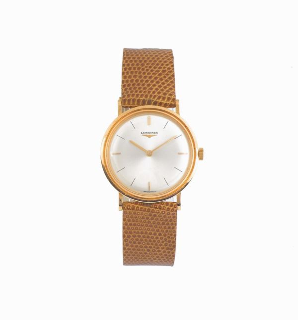 LONGINES, orologio da polso, in oro rosa 18K con fibbia originale. Accompagnato dalla scatola. Realizzato circa nel 1960
