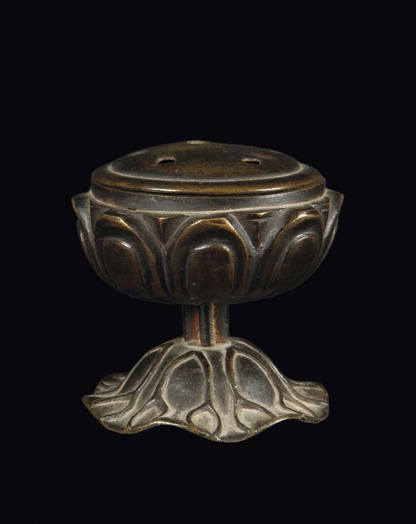 A bronze lotus flower censer, China, Qing Dynasty, 18th century